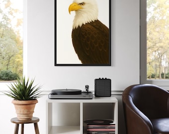 Gerahmte Weißkopfseeadler Öl Gemälde Druck: Minimalistische Patschische Wandkunst