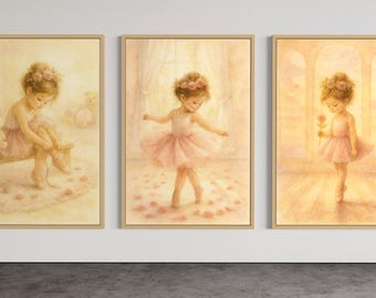 Little Ballerina Watercolor Nursery Wall Art – Set of 3 Prints