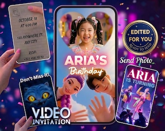 Personalized Photo Birthday Invitation Video, Kpop Demon Hunters Animated Video Invite, Edited For You