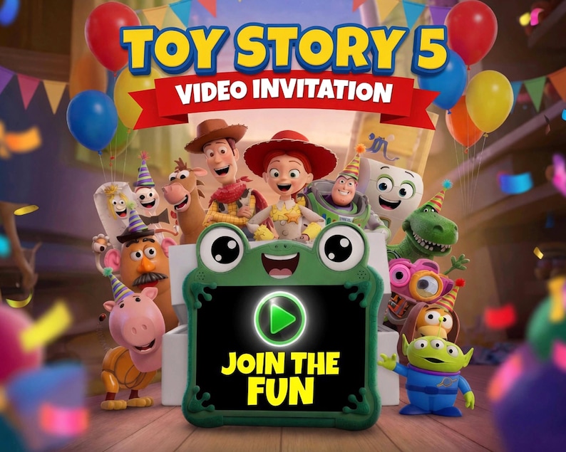 Toy Story 5 Birthday Invitation Video, Toy Party Digital Invite, Personalized Movie Trailer Voiceover image 1