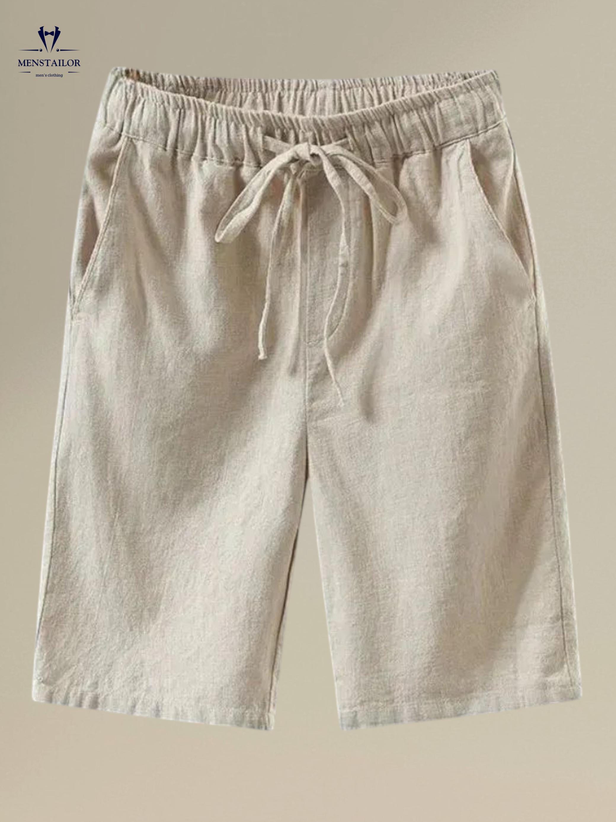 Cotton Linen Shorts Mens Cotton Shorts With Elastic Waist And
