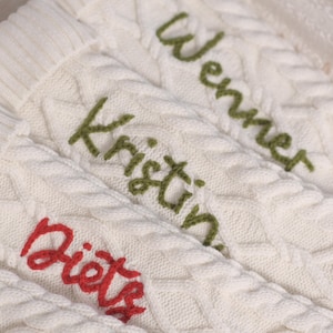Embroidered Holiday Mantel Stockings | Chunky Knit | Family Keepsake Gift