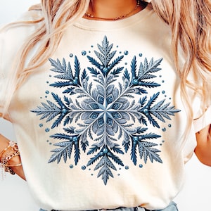 Glitter Snowflake PNG: Silver Blue Christmas Sublimation Design (Digital Download)