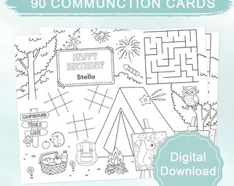 Plantilla Happy Camper para fiesta de cumpleaños: texto editable, descarga instantánea.