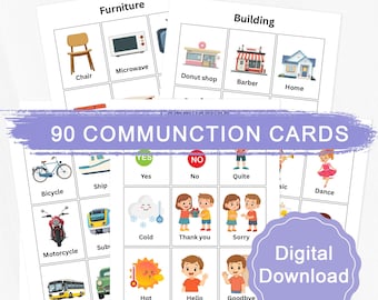 Tarjetas de comunicación no verbal, apoyo visual para el autismo, recursos de CAA para terapia del habla (descarga digital)