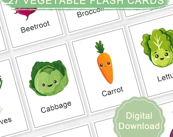 27 Verduras Comunes - Tarjetas didácticas ｜ Juegos educativos, memorización de vocabulario, aprendizaje (Descarga e impresión instantáneas)