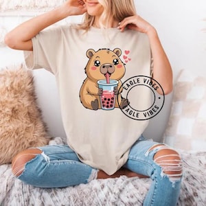 Baby Capybara Bubble Tea PNG: Cute Kawaii Capybara Illustration PNG