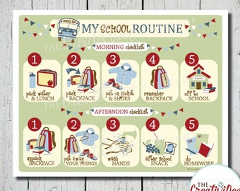 Blue School Routine Chart | Kid's Morning and Afternoon Checklist (Digital Download)