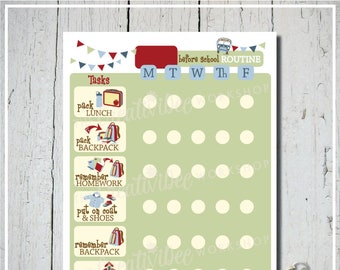 Printable Before School DAILY Routine or Chore Chart, Blue, EDITABLE NAME, Print at Home