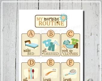 Printable Morning Routine Chart for Kids, Orange