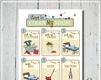 Cuadro "Limpiar mi habitación" para niños, azul, archivo digital