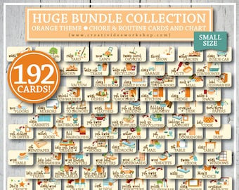 HUGE BUNDLE | Children's Printable Routine AND Chore Cards, 192 Cards, Small Size, Editable Chart