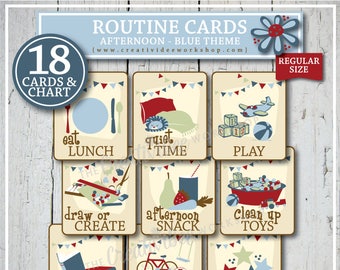 Afternoon Routine Cards, 18 Printable Blue Cards