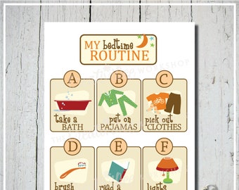 Printable Bedtime Routine Chart for Children, Orange