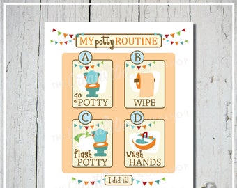 Potty Routine Chart | Potty Training Chart | Printable Potty Chart | Orange | Toilet Training | Toddler Chart | Potty Training