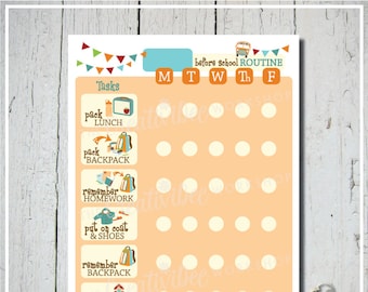 DAILY Before School Printable Routine Chart for Kids, EDITABLE NAME, Orange