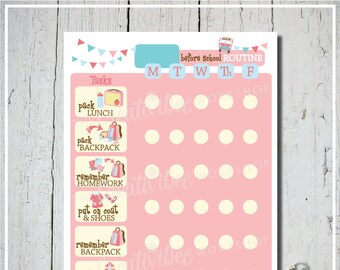 Children's After School Printable Routine Chart, Editable Name, Daily, Pink, Girl