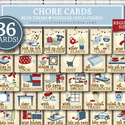 Printable Chore Cards And Chart For Children 99 Total Etsy