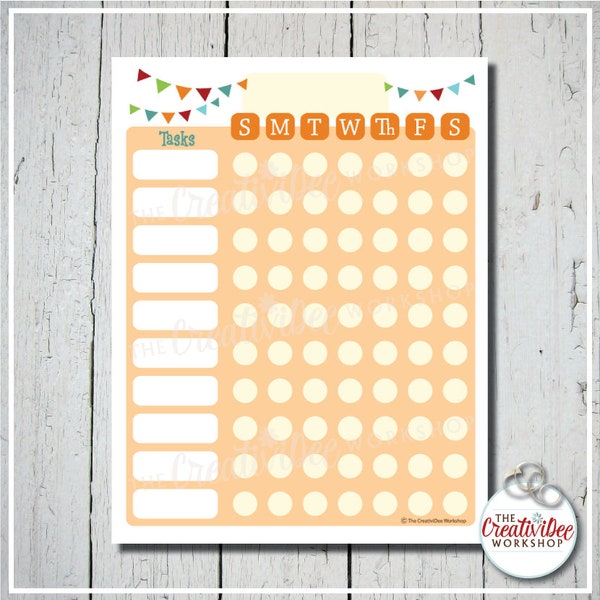 Children's Chore Chart, Editable, Orange