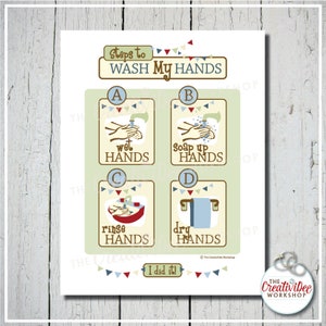 Wash My Hands Chart | Blue | Children&#39;s Charts | Classroom Chart | Printable Routine Chart | Toddler Chart | School Chart | Instant Download