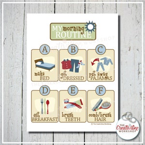 Morning Routine Chart, Children&#39;s Printable, Blue, Instant Download