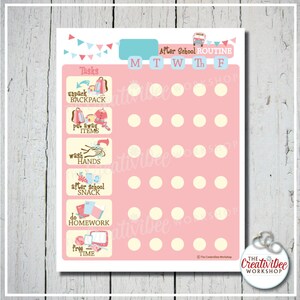 DAILY After School Printable Routine Chart for Kids, EDITABLE NAME, Pink