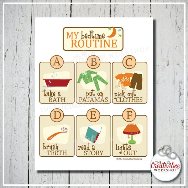 Printable Bedtime Routine Chart for Children, Orange