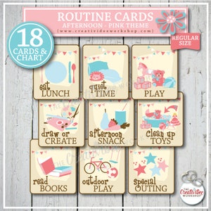 Cartes imprimables du programme de l'après-midi pour enfants, rose, 18 cartes format standard