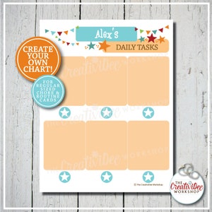 Create Your Own Chart! | Routine Chart | Chore Chart | Chart for Cards | Orange | Editable Name and Title | Daily Routine | Printable Chart
