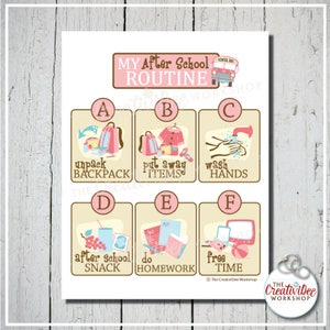 After School Printable Routine Chart, Pink, Children's Schedule for School image 1