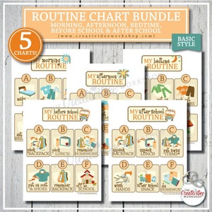 Morning, Afternoon, Bedtime, Before School and After School Printable ROUTINE Charts for Children, BUNDLE, Orange image 1