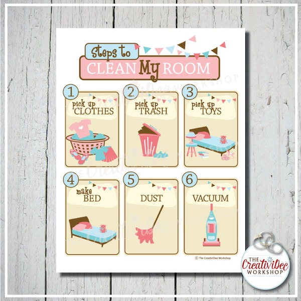 Clean My Room Chart for Children, Pink, Printable