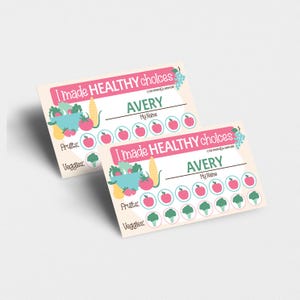 Printable Healthy Choices Punch Card, Editable Name, Pink Fruit and Veggie Tracker, Habits and Routine Cards