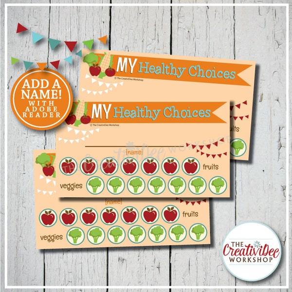 Health Tracker Punch Card | Healthy Choices | Editable | Fruit & Veggie Tracker | Orange | Eat Healthy Punch Card | Instant Download