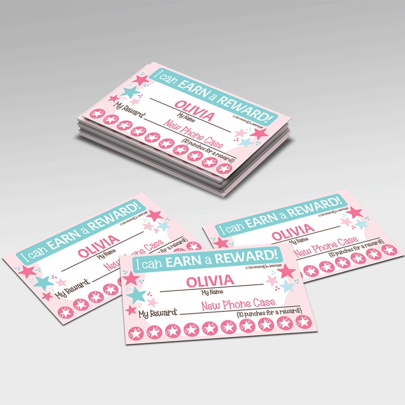 Printable Reward Punch Card for Children, Pink Incentive Cards, Goal