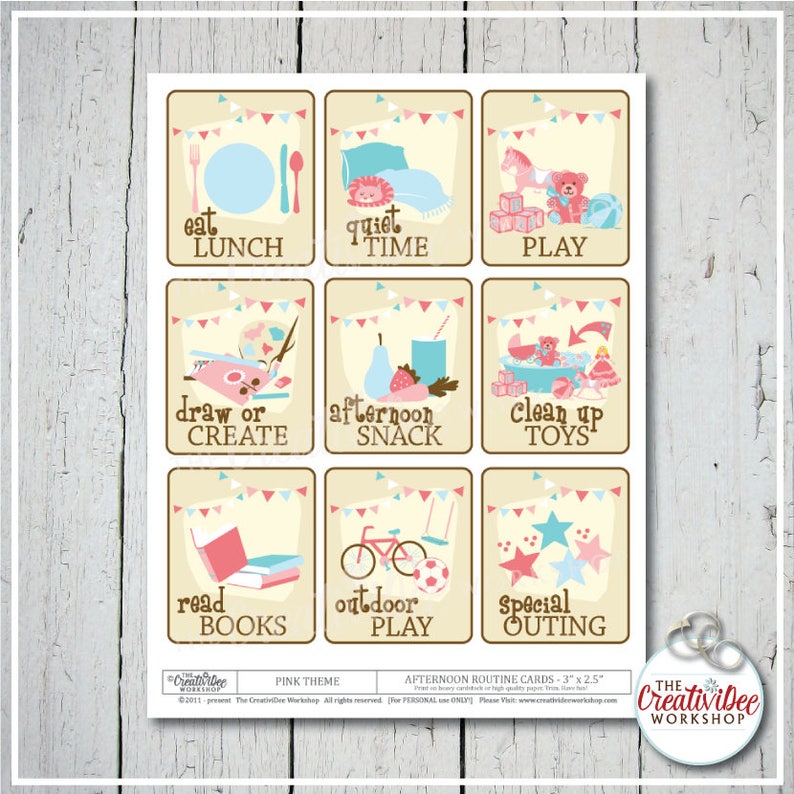 Printable Afternoon Routine Cards for Children Pink 18 - Etsy