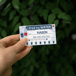 Water Tracker Punch Cards, Editable Name and Reward, Healthy Habit Incentives for Children, Blue Printable Cards