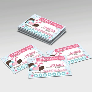Printable Stayed in My Bed Punch Card for Children, Bedtime Incentive, Pink, Editable Name and Reward