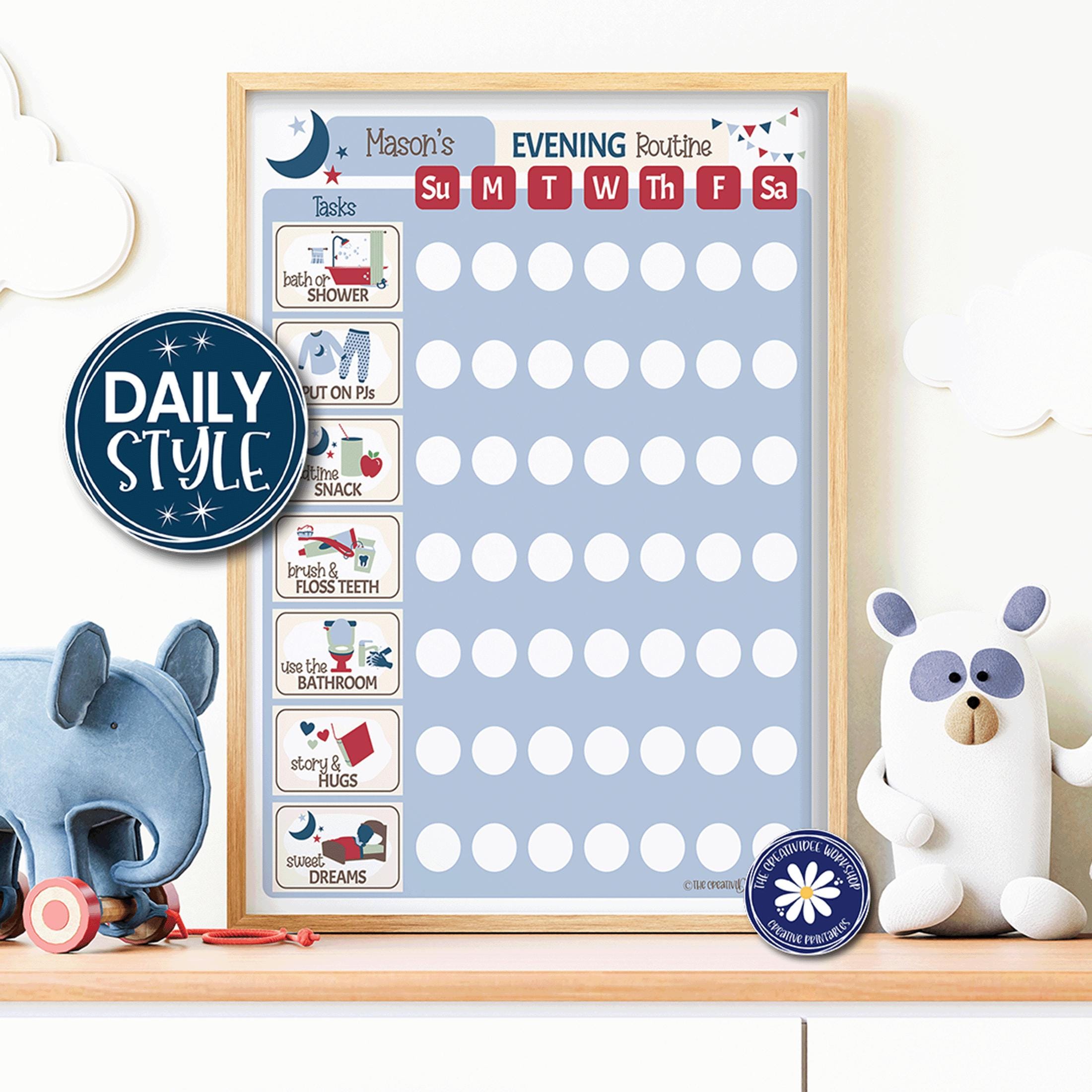 Personalised Bedtime Routine Chart Personalized Evening Routine Chart – Blue Kids Bedtime Checklist ...