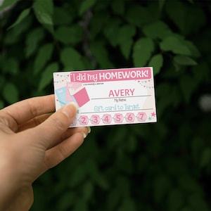 Homework Punch Card, Editable Name and Reward, Pink Printable Punch Card for Kids, Student Study Tracker, Homeschool and Classroom Tools