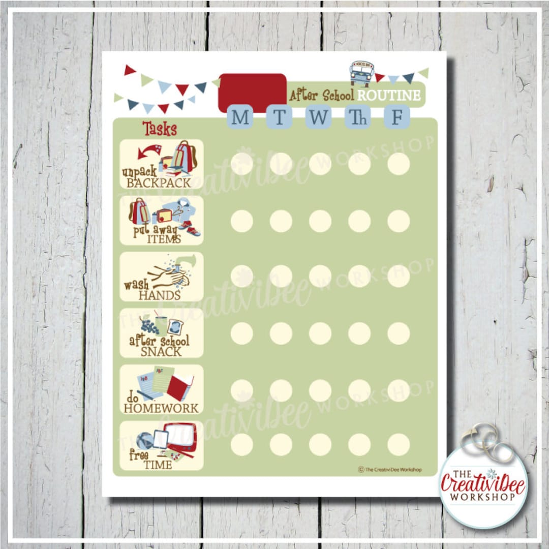 Children's After School Printable Routine Chart, Editable Name, Blue ...