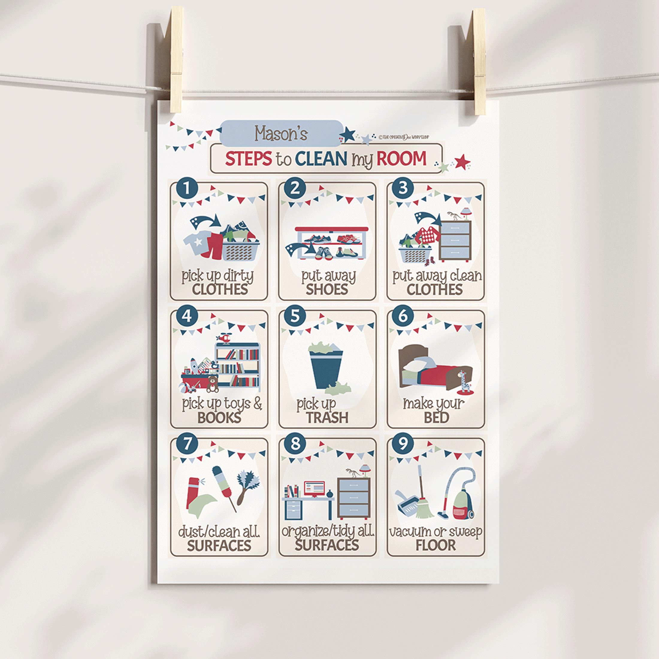 Printable Clean My Room Chart With Editable Name, Kid's Personalized ...