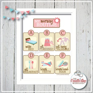 Printable Morning Routine Chart for Children, Girls, Pink, Instant ...