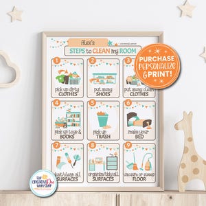 Printable Clean My Room Chart with Editable Name, Children's Personalized Schedule, Kid's Tidying up Checklist, Orange Digital Download