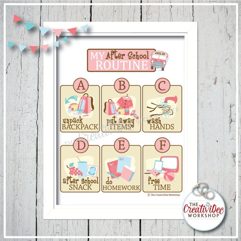 After School Printable Routine Chart, Pink, Children's Schedule for School image 2