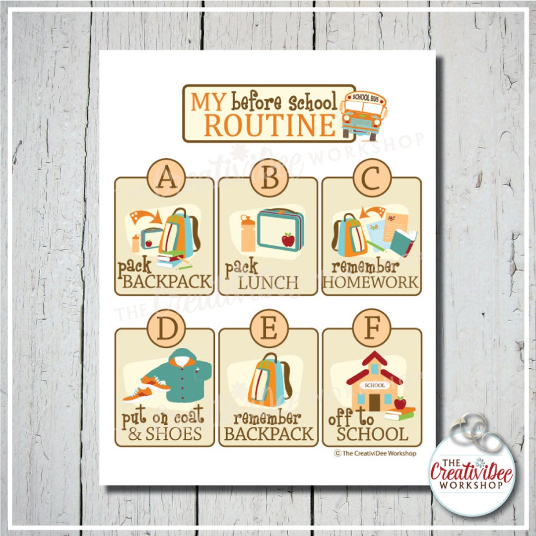 Children's Before School Printable Routine Chart, Orange Theme, Instant ...