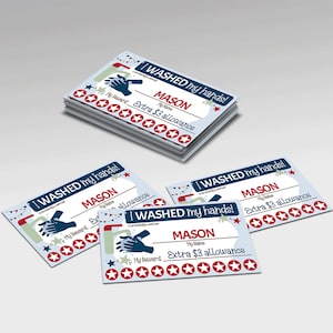 Wash My Hands Punch Cards, Editable Name and Reward, Children Incentives, Hygiene Habits, Blue Printable Tracker