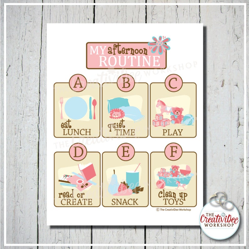 Printable ROUTINE Chart BUNDLE for Children, Morning, Afternoon, Bedtime, Before School and After School, Pink image 2