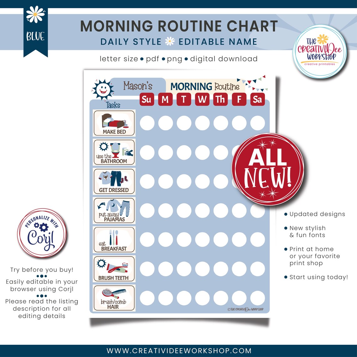 Personalized Kid's Morning Routine Chart – Blue Daily Checklist ...