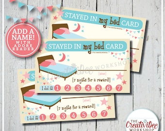 Stayed In My Bed Punch Cards | Editable Name | Punch Card | Pink | Children's Cards | Reward Cards | Bedtime Punch Cards | Instant Download